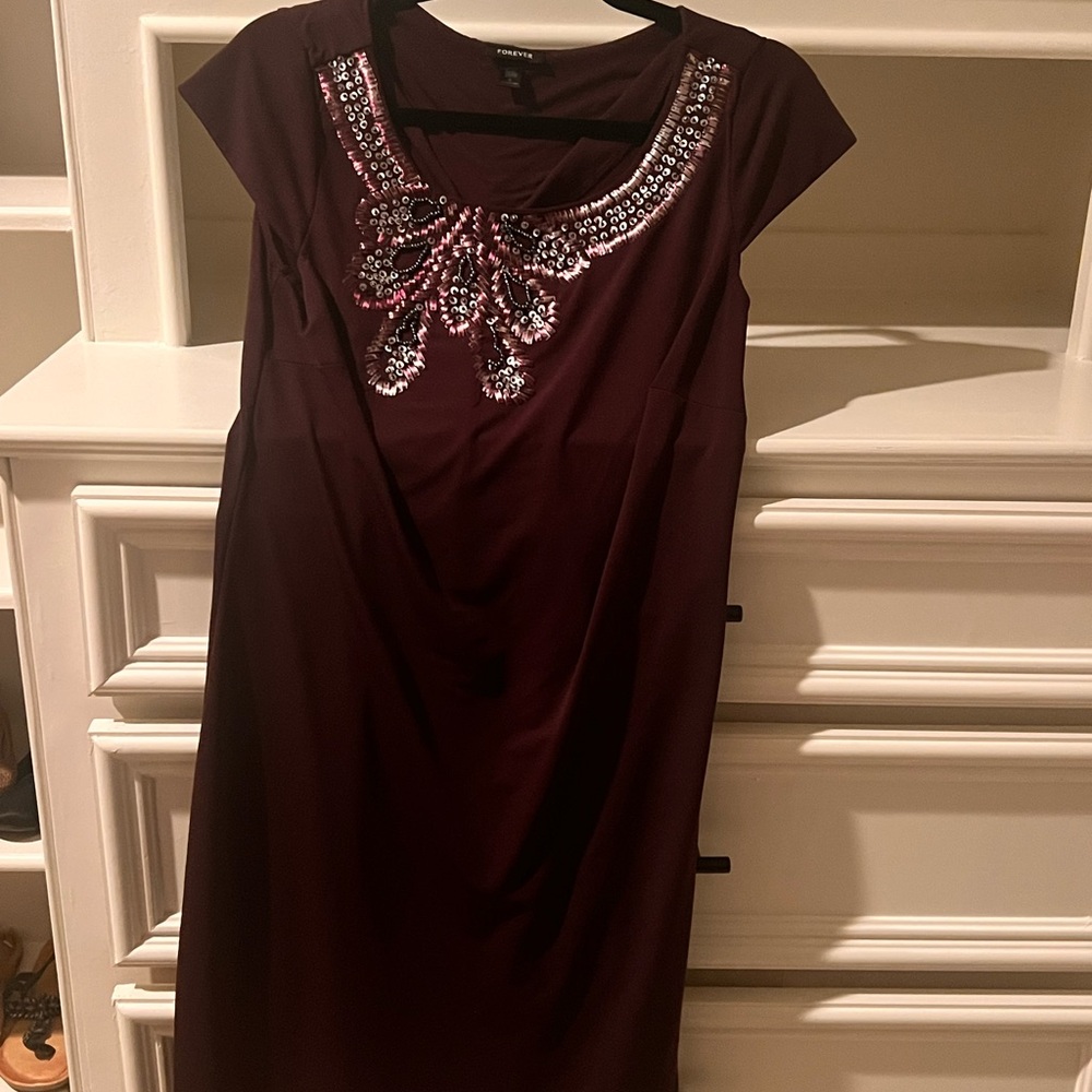 Embellished Burgundy Dress